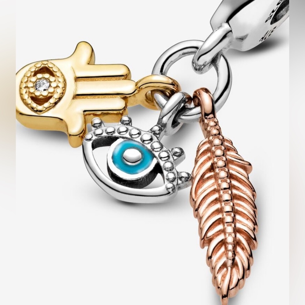 ❤️PANDORA Hamsa, All-seeing Eye & Feather Spirituality Dangle Charm BRAND NEE